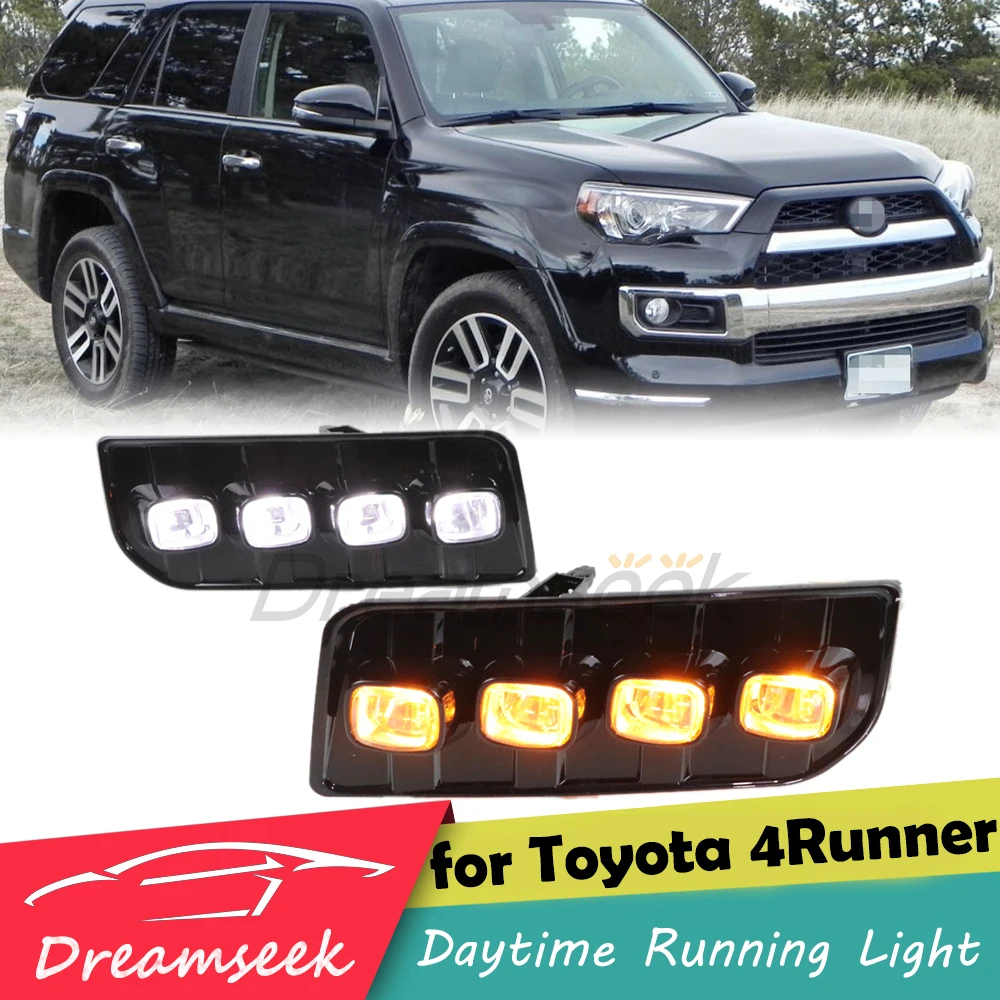 2x LED Daytime Running Light For Toyota 4Runner Limited 2014-2023 DRL Driving Fog Head Lamp W/ Dynamic Turn Signal White Yellow