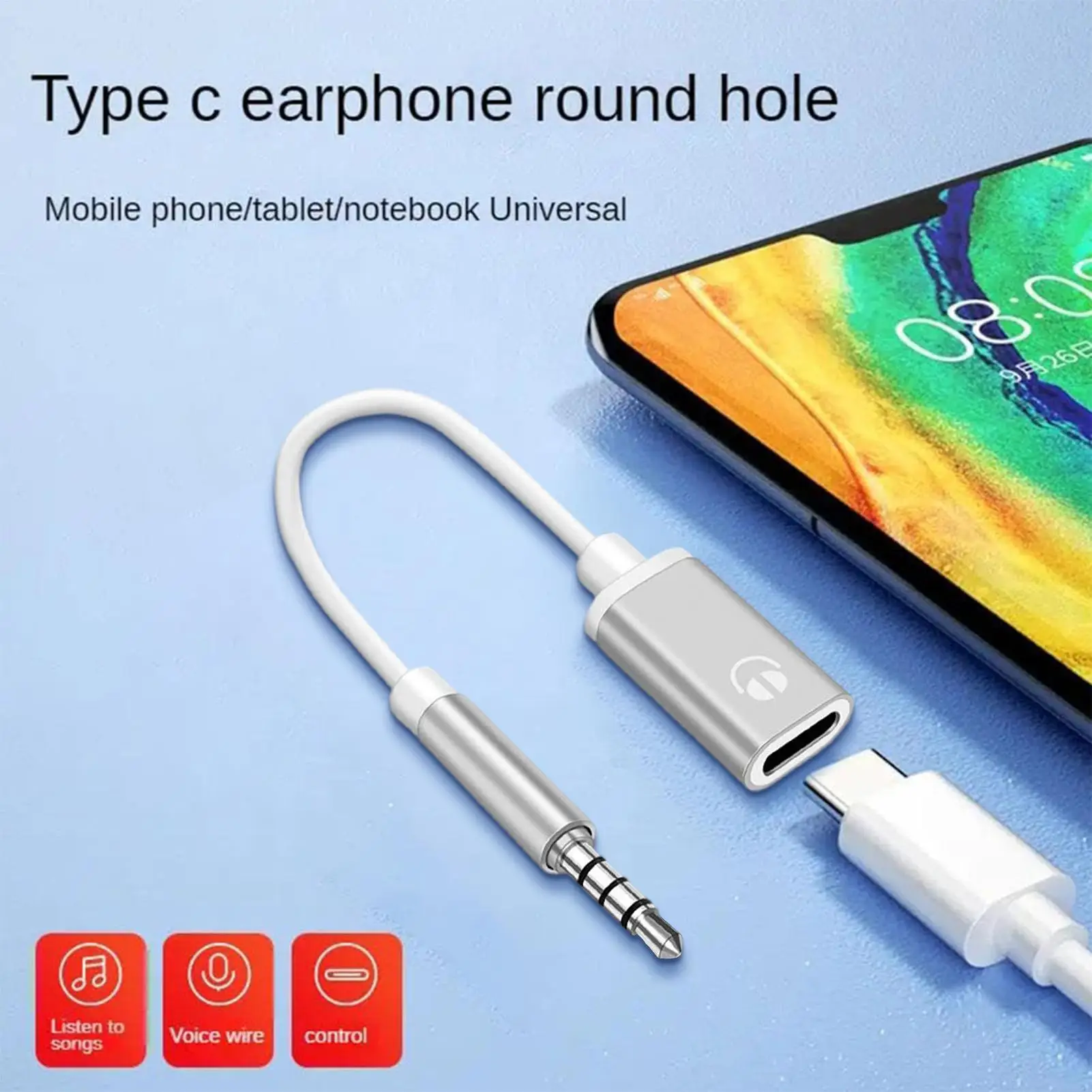 Type C To 3.5mm Headphone Car Stereo Cord Headphone Aux Cable Converter Type-C Converter Earphone Adapter For Answering Calls