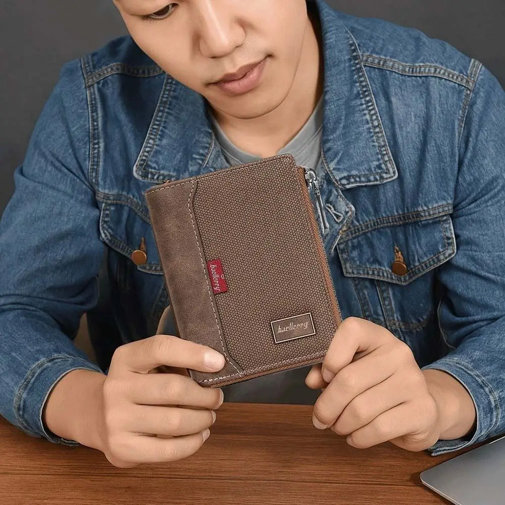 

Fashion PU Leather Men's Wallet Multi-functional Zipper Closure Short Card Bag Square Large Capacity Business Wallet Daily Use