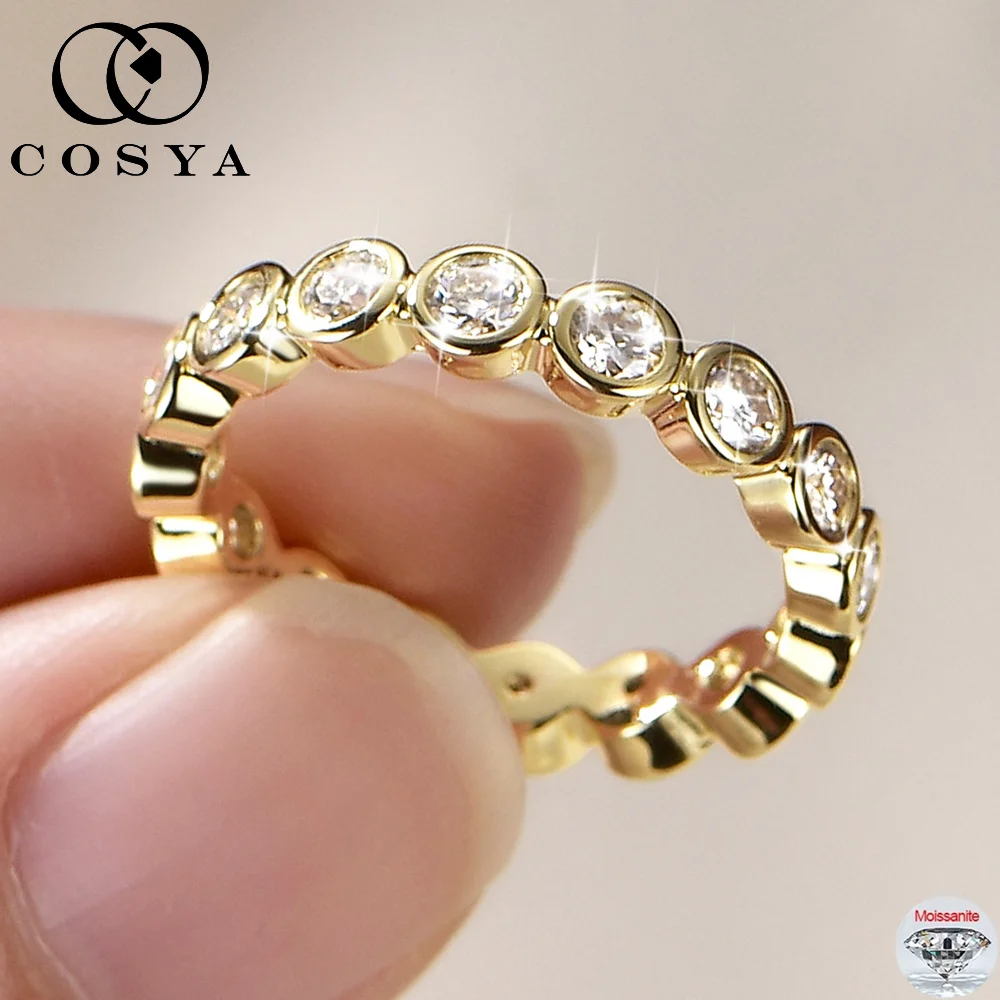 

COSYA 3mm Moissanite Ring For Women S925 Silver Plated 18K Gold Lab Diamond Bubble Eternity Band Wedding Party Fine Jewelry Gift
