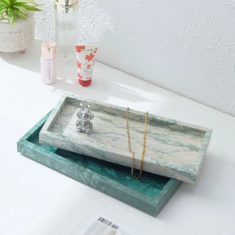 New Marble Trays Decoration 30X13CM Natural Lotus Green Marble Jewelry Display Tray Bathroom Storage Tray Home Decoration Tray