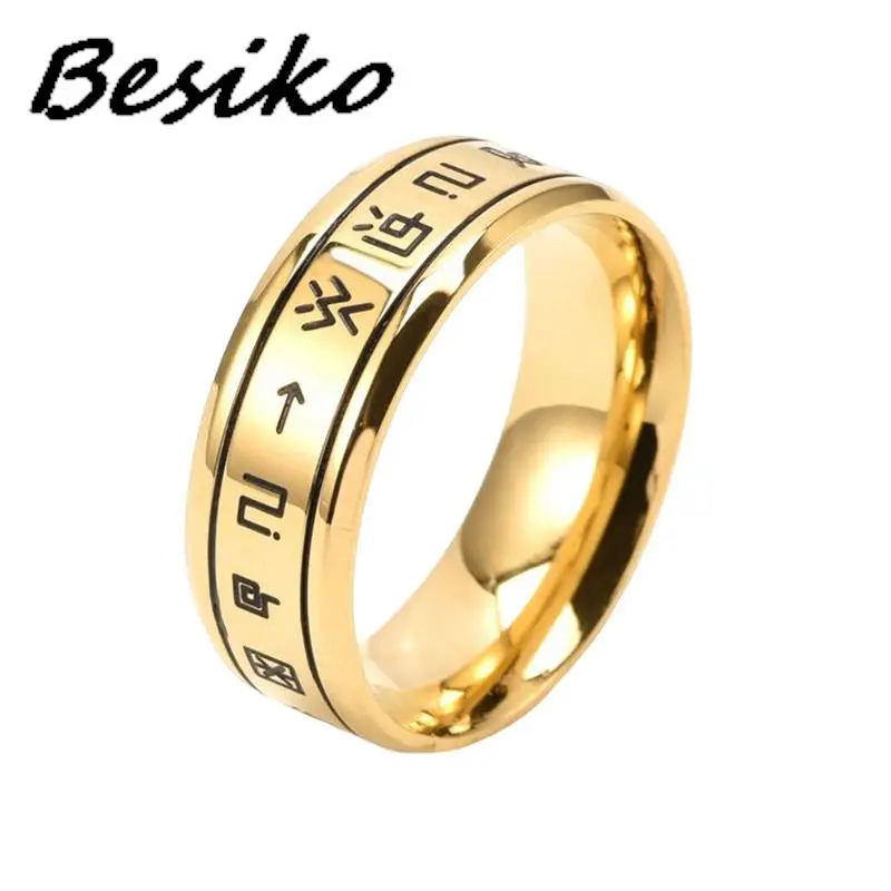 

Besiko New 2023 8mm Stainless Steel Digimon Ring Angemon Angewomon Holy Rings For Women Men Viking Script Ring Jewelry Size 8-12