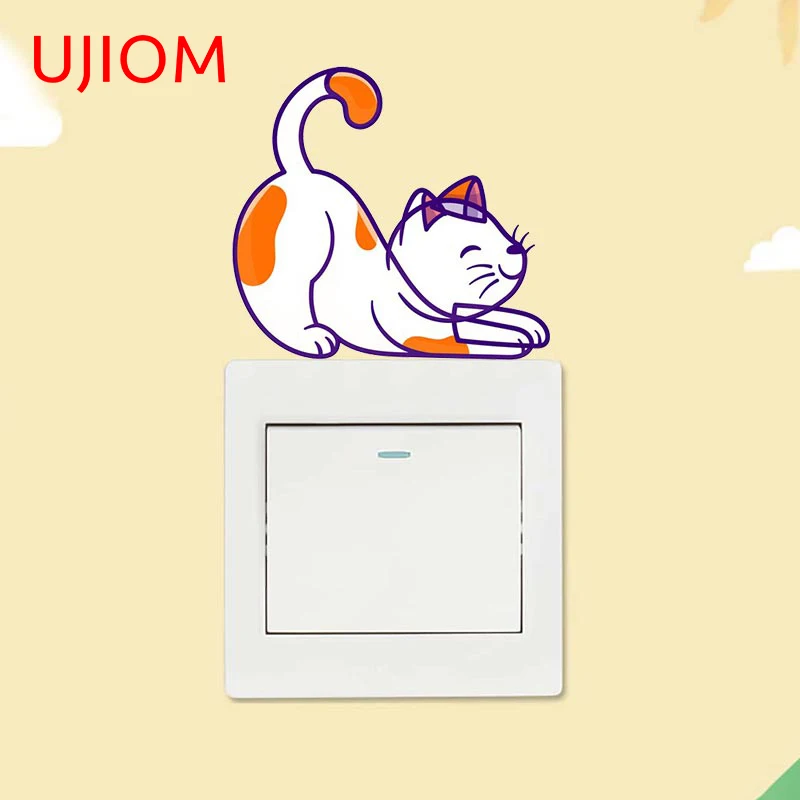 UJIOM 13cm X 12cm Lazy Cat Funny Wall Sticker Sunscreen Vinyl Decal Switch Decor Bedroom Living Room Kitchen Dress Up Simplicity