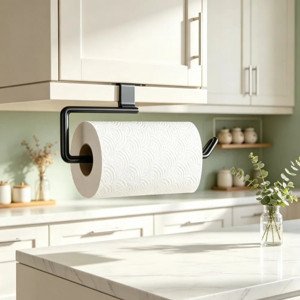 Stainless Steel Under Cabinet Paper Towel Holder No Drill Clip On Rack for Kitchen Towels Foil Plastic Wrap 27.5x9x8cm