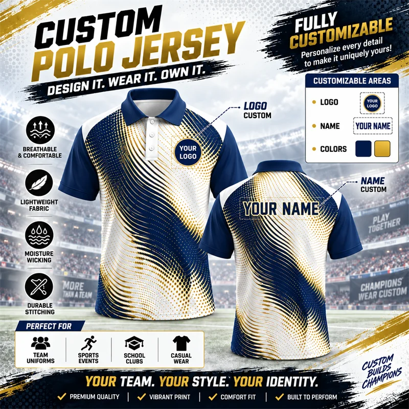 Wholesale Team Polo Jersey Add Logo Text Name Polyester Breathable Sports Shirt Bulk Order Club Event Uniform Dropshipping Top