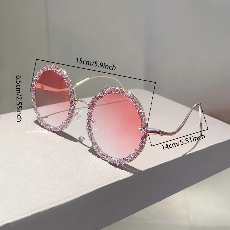 KAMMPT Trendy Retro Crystal Shiny Round Shades Women Ins Brand Design Sunglasses New Fashion Driving Anti UV Sun Glasses