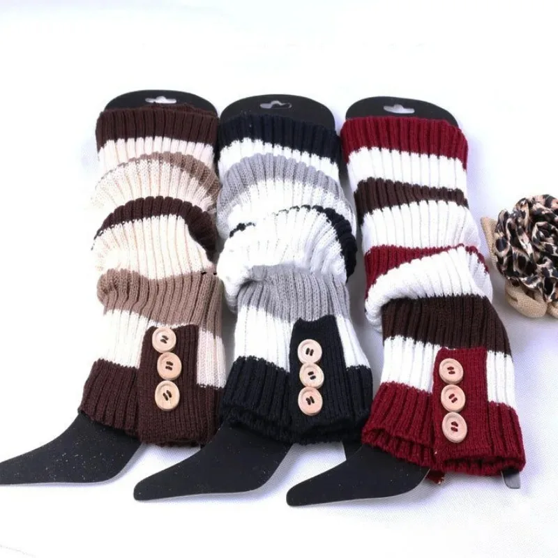 Autumn and Winter New Style Knitted Buttoned Stockings, Comfortable Knit Mittens for Boots, Knitted Warm Foot Covers