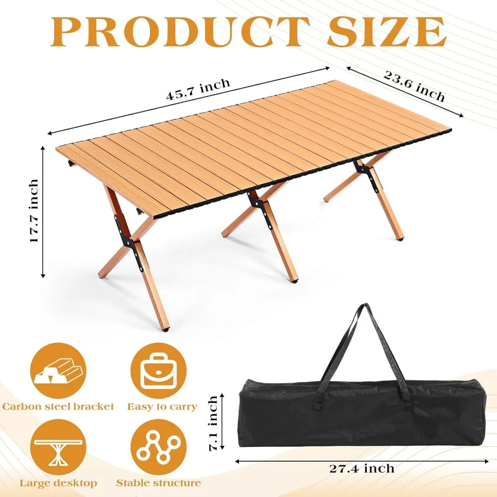 2 Pack Folding Picnic Table 4 ft Low Lightweight Camping Table Portable Collapsible Foldable Roll up Carbon Steel Camp Side Tabl