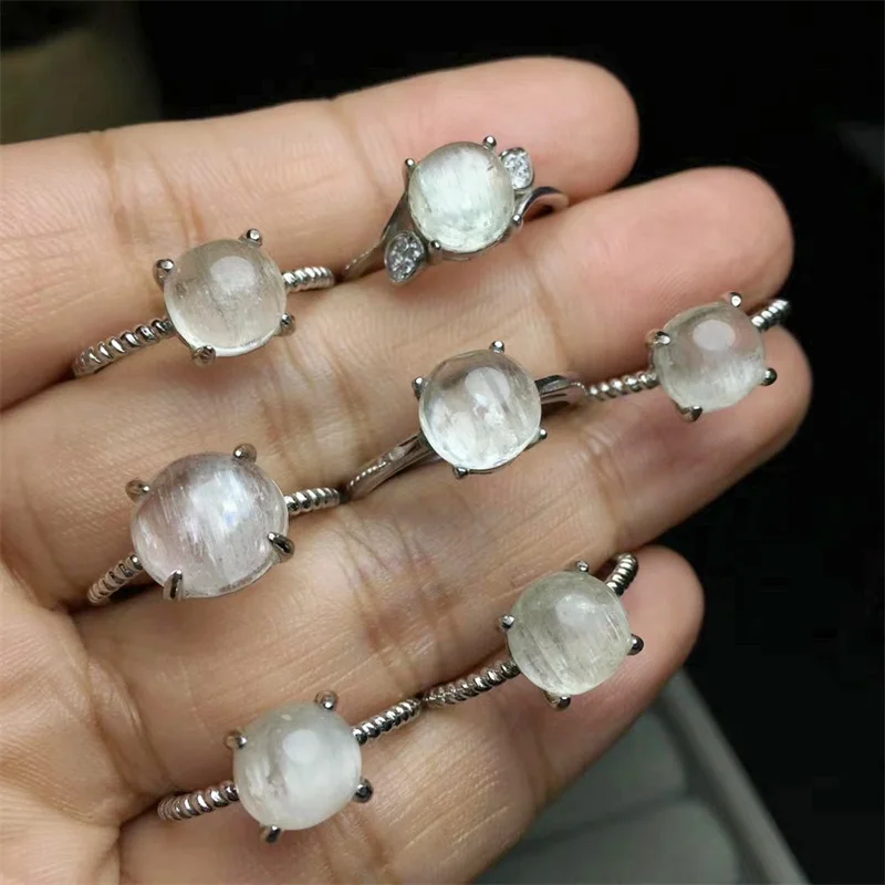 

S925 Natural Kunzite Rings Facet Trendy Finger Charm Jewelry Gemstone For Women Fashion Healing Party Gift 1PCS