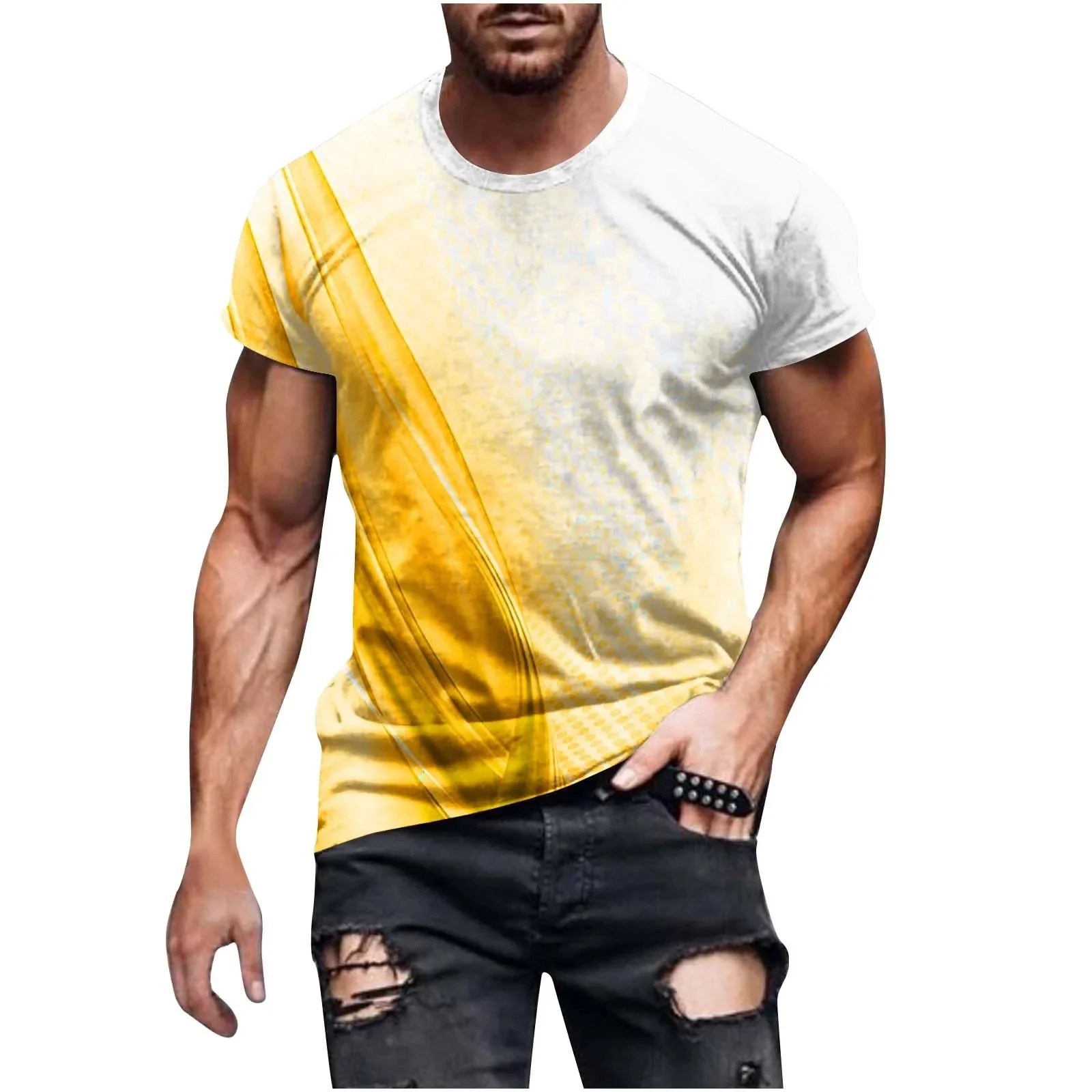 

Men's Summer Casual Home Wear Round Neck Short Sleeve Printed Fitness Sports T-shirt Simple Monotonous High-end T-shirt