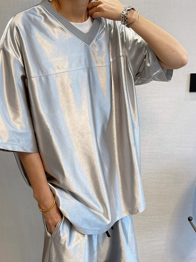 

Мужская модная футболка-джерси в стиле ретро, свободного кроя, с V-образным вырезом, в американском стиле, серебристая, для спорта и повседневной носки