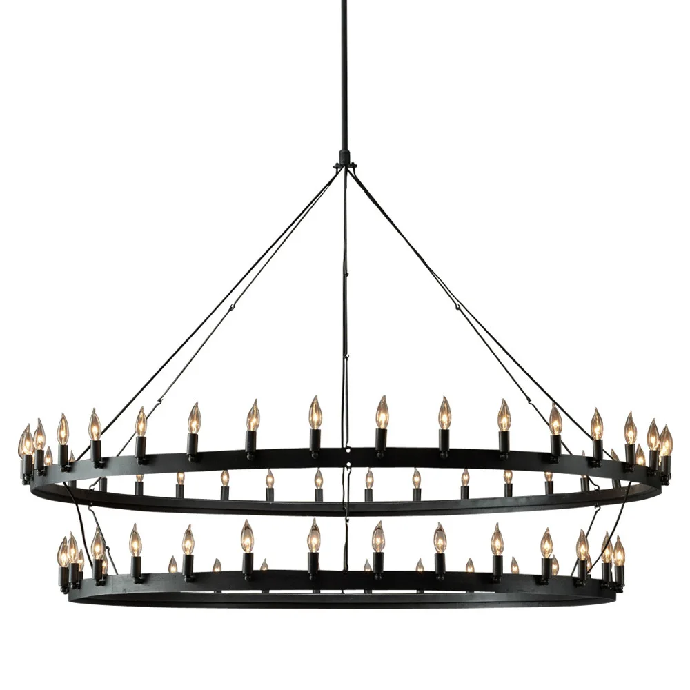 

Modern American Retro Iron Pendant Lamp Vintage Industrial Led Droplight Round Cafe Restaurant Bar Knight Candle Chandelier