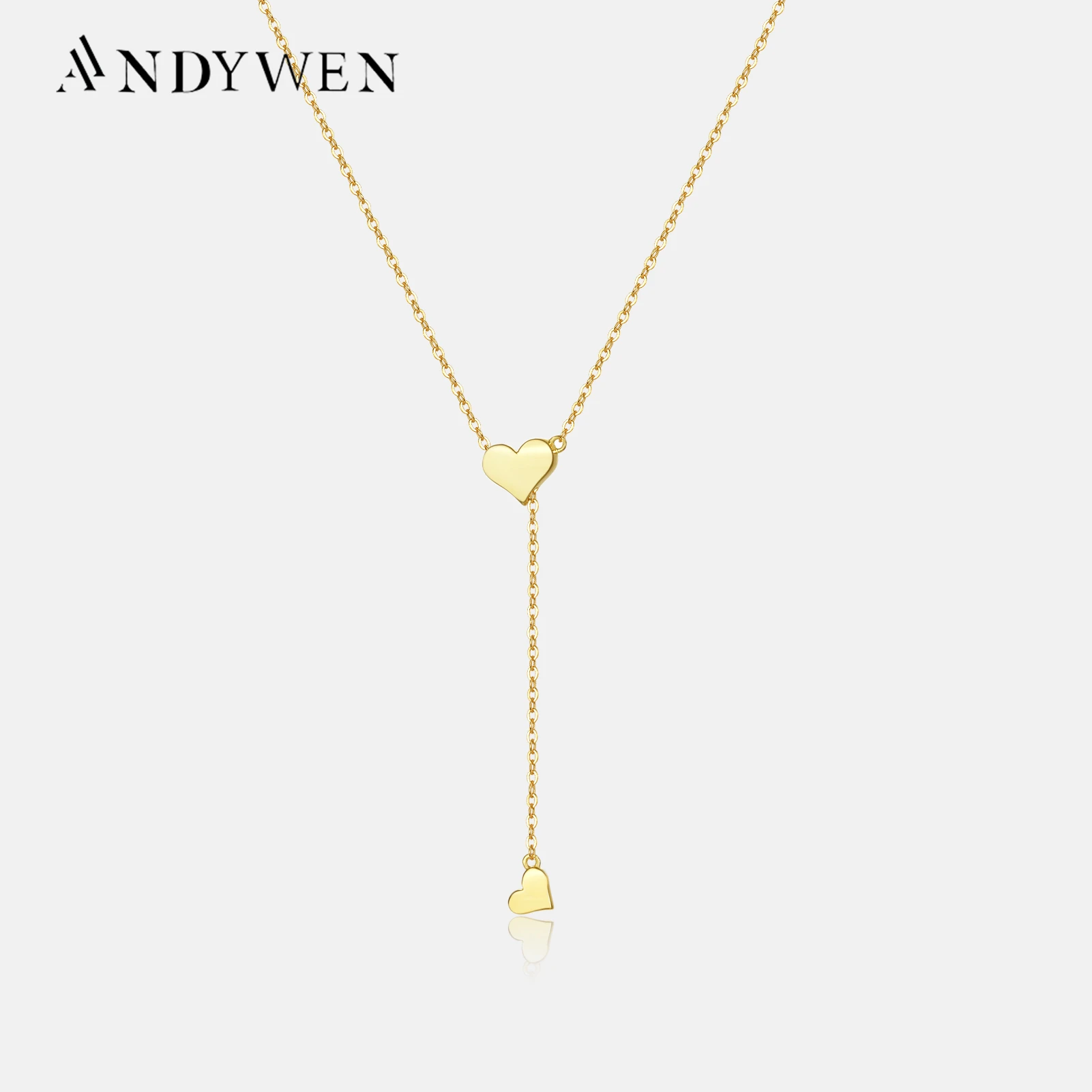 Andywen 925 Sterling Zilver Goud Verstelbare Ketting Hart Hanger Ketting Drop Choker Resizeable Vrouwen Luxe Jewekry