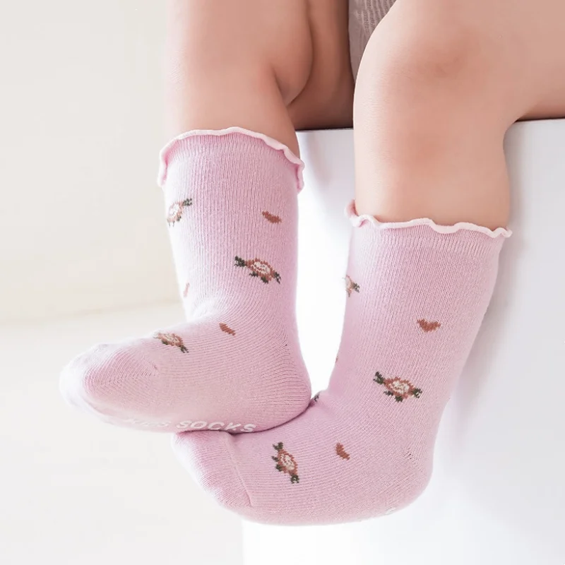 New Printed Ruffled Socks For Boys Girls Infant Toddler First Walking Baby Socks Four Seasons Children's Anti-Slip Floor Socks