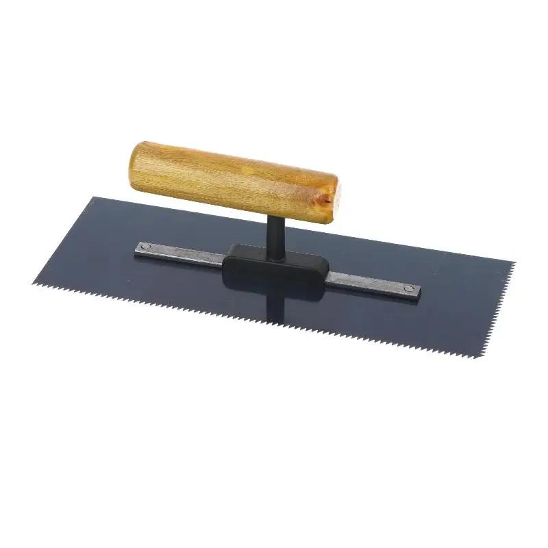 24cm Tile Notched Trowel 2mm Teeth Wear-resistant Steel Plaster Trowel Comfort Wood Handle for Home Commercial Renovation Work