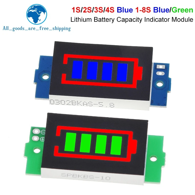 TZT 1S 2S 3S 4S Single 3.7V Lithium Battery Capacity Indicator Module 4.2V Blue Display Electric Vehicle Battery Power Tester