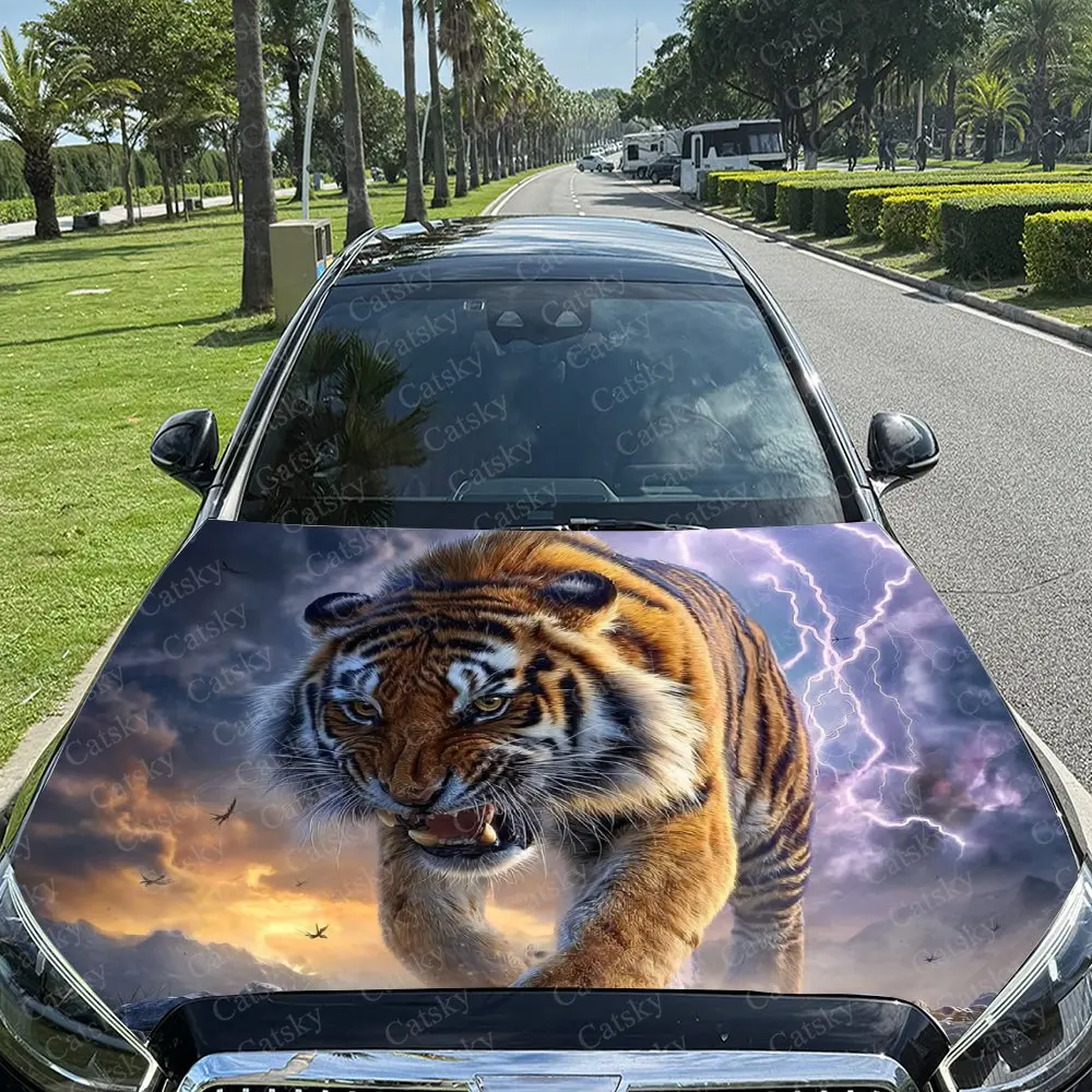The Walking Lightning Tiger Car Hood Decal Sticker - Fit For Most Vehicles - Protective Engine Hood Film