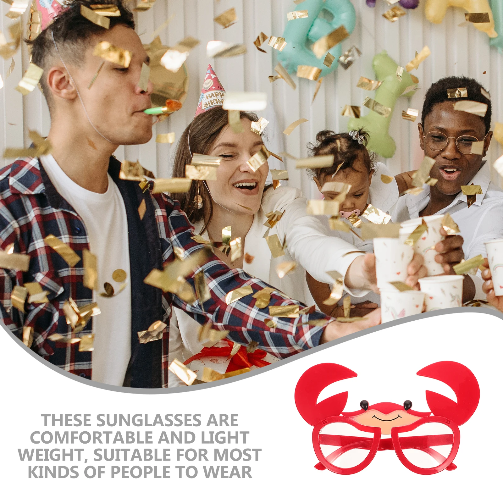 

3pcs Crab Sunglasses Lightweight Comfort Photo Props Hawaiian Beach Party Decorations Fun Eyewear Plastic Cartoon Child Adult