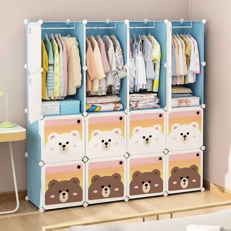 Children Wardrobe Clothes Folding Cabinets Simplicity Durable Cube Splice Storage Locker Foldable Dustproof Bedroom Furniture