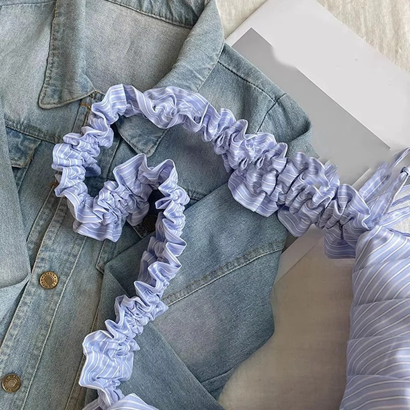 Gestreifte Plissee-Umhängetasche mit Kordelzug, koreanische weiche lässige Dumpling-Cloud-Tasche, Damen-Handtasche mit großer Kapazität und geringem Gewicht – Detail 5