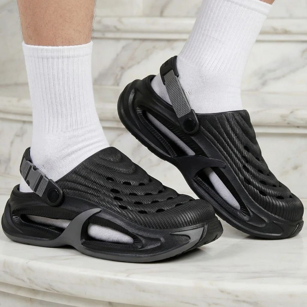 Neue Lochschuhe für Herren im Sommer, dicksohlig, rutschfest, atmungsaktive Fahrersandalen, langlebige und modische Strandschuhe. – Detail 12