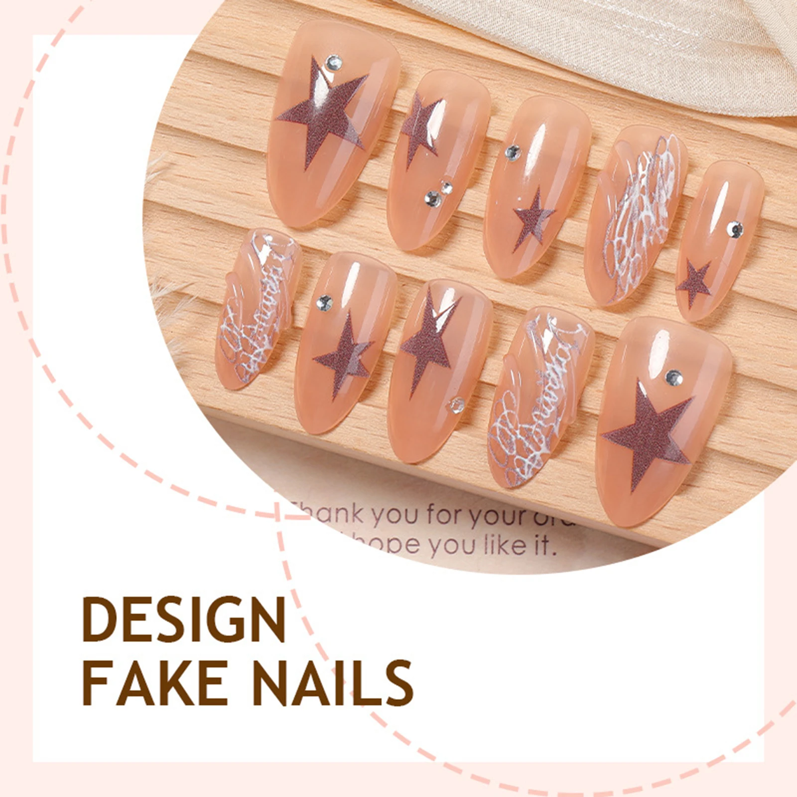 30pcs Almond Press On Nails 3D Star Chic Dark Style Resin Nails for Party Daily Wear Fashionable Women