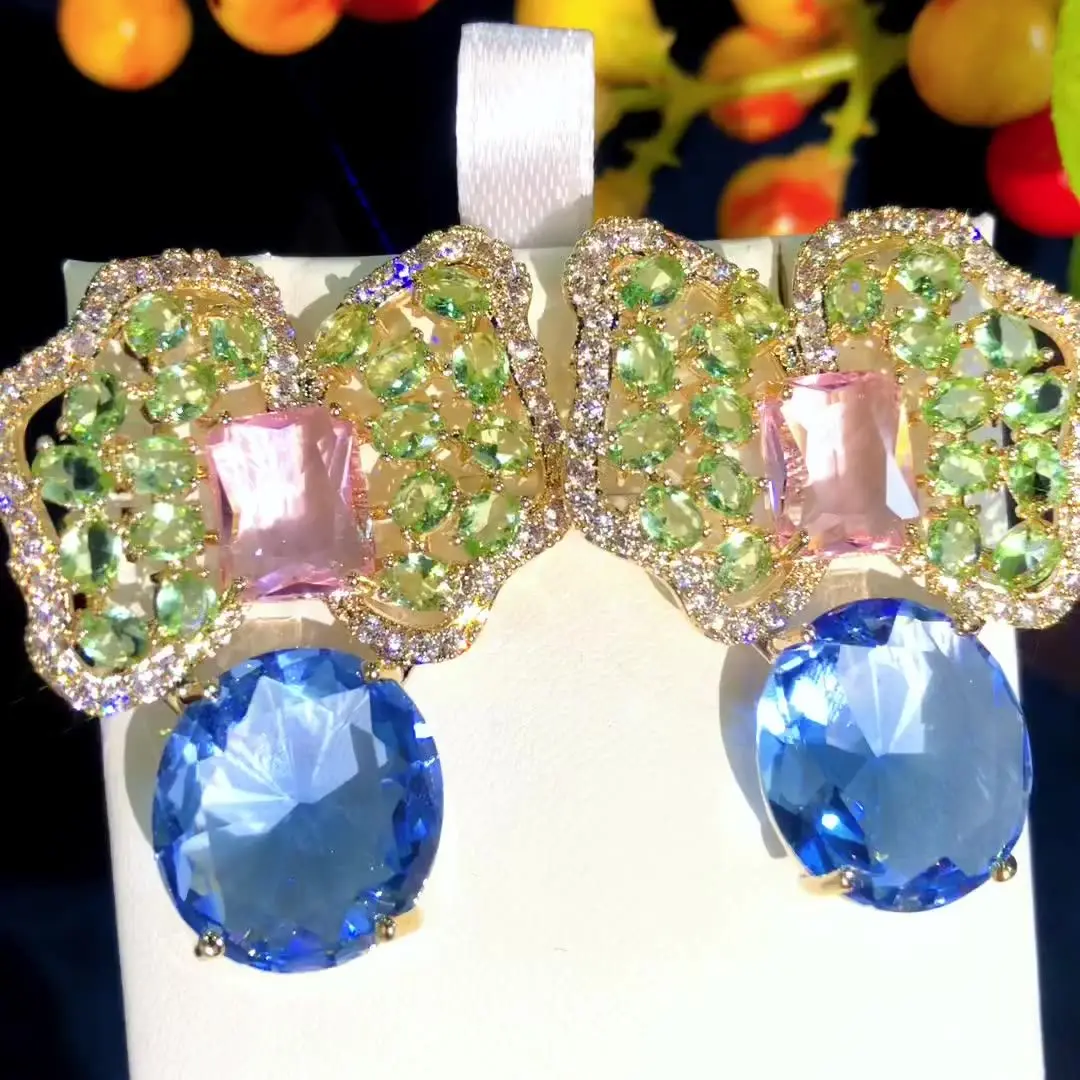 

Missvikki Luxury Shiny Bow Blue Earrings for Women Bridal Fashion Full Cubic Zirconia Pave Super Bridal Jewelry Gift