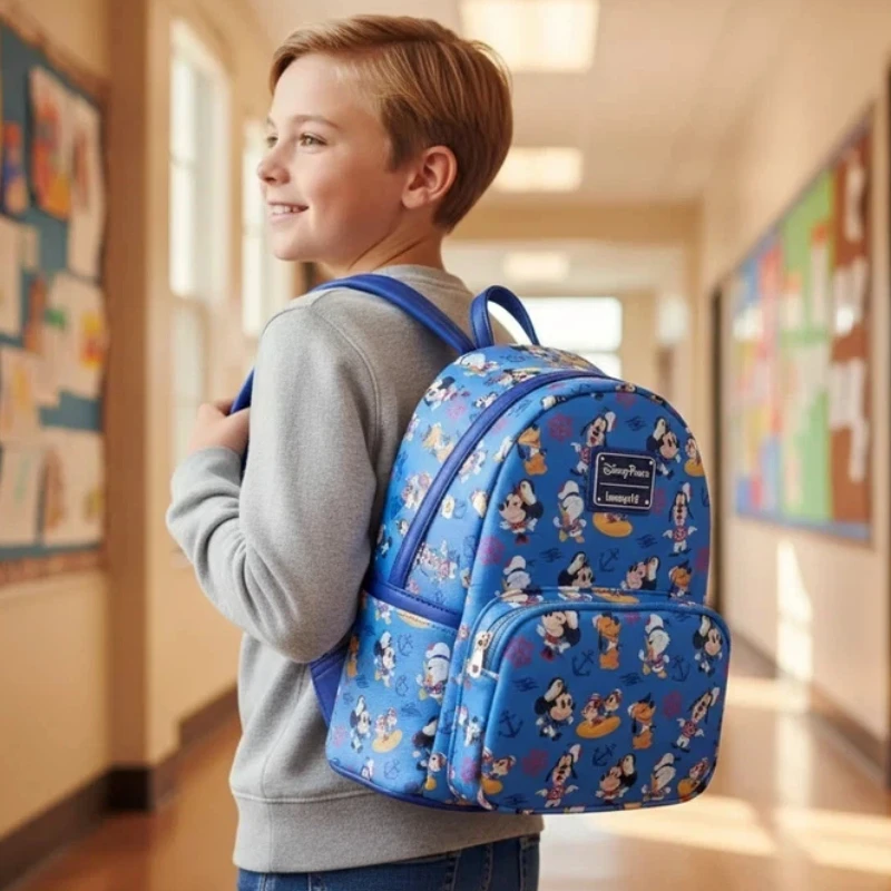 디즈니 X 라운지플라이 미키 도널드 프린트 백팩 디즈니 팬 및 일상 사용을 위한 귀여운 패션 책가방