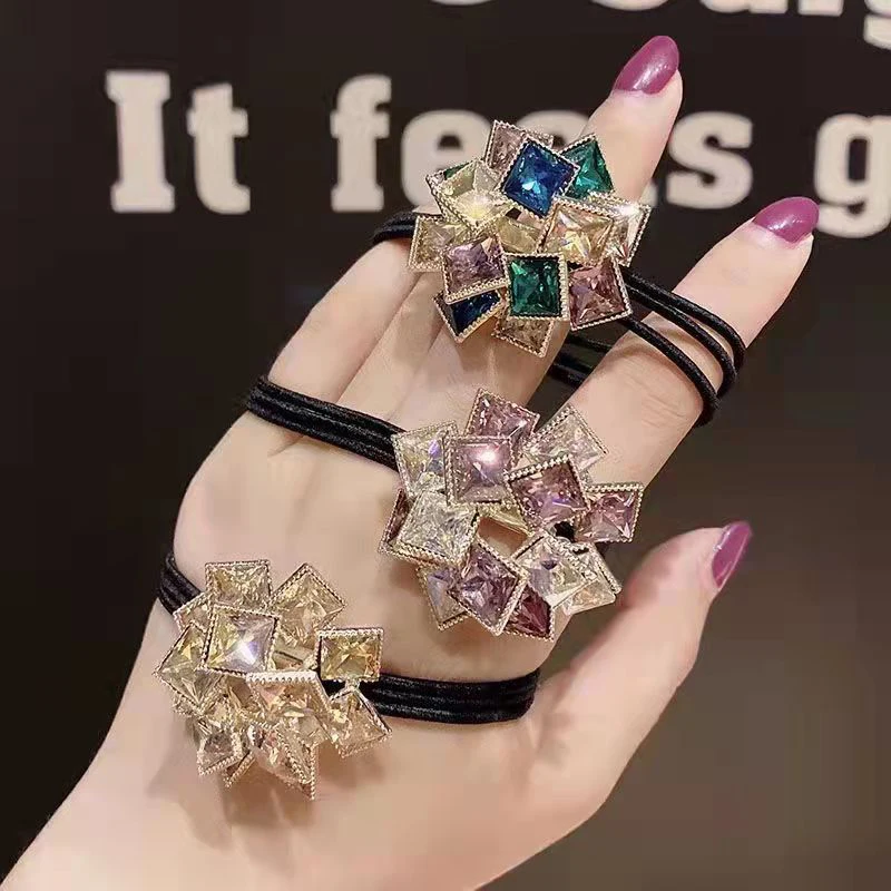 New Fashion Heavy Industry Glass Crystal Exquisite Hair Rope For Women Female Simple Temperament Elegant Hair Rubber Hair Band