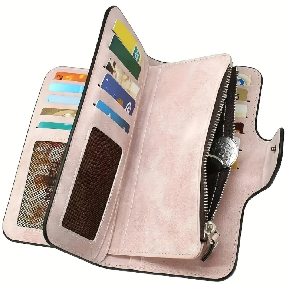 Large Capacity, Compact and Compact Wallet with 20 Card Slots, Vintage Leather Long Wallet with Banknote Slots, Foldable Credit