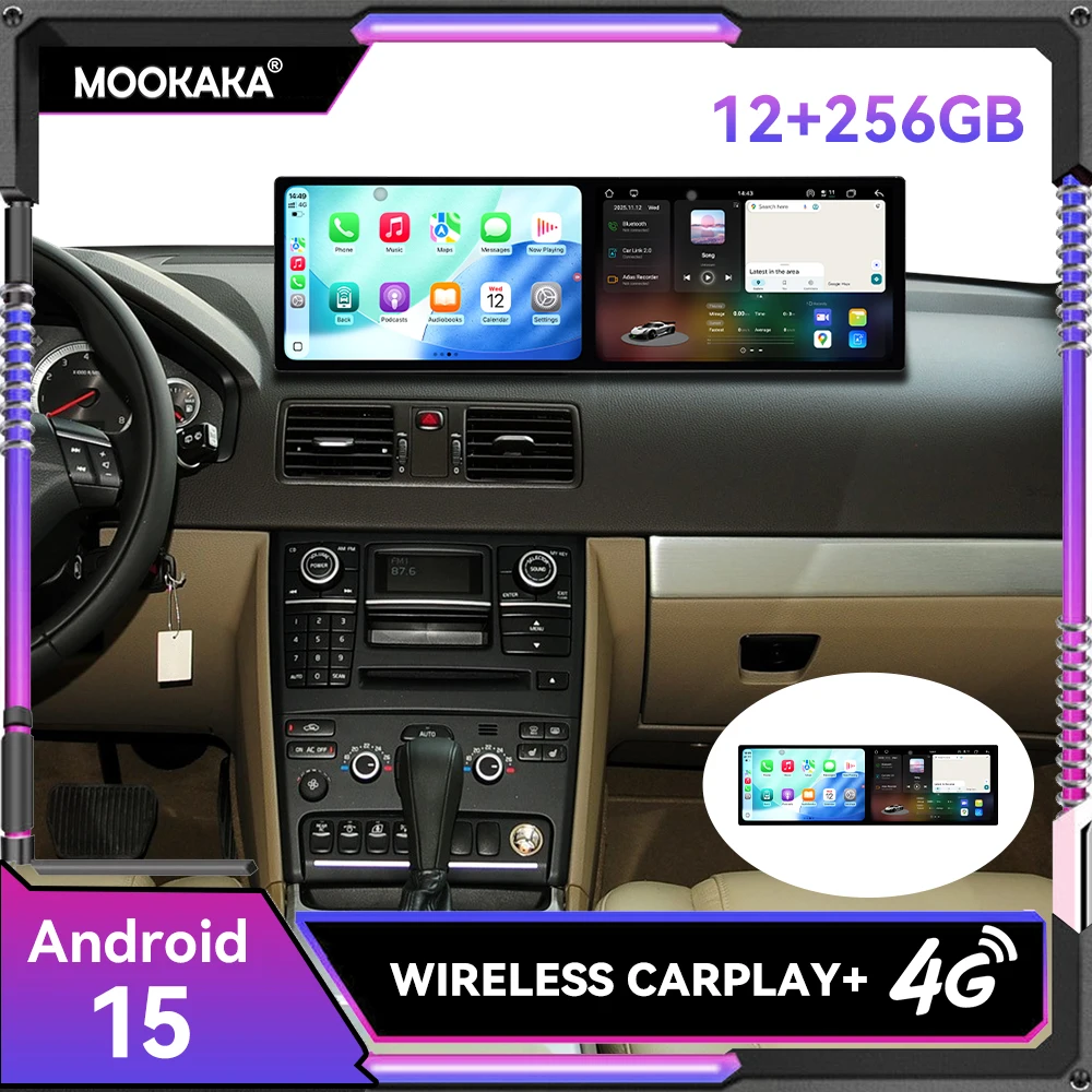 

12 + 256 ГБ Android 15.0 автомобильный радиоприемник видео мультимедийный плеер 10,1-дюймовый двойной экран для Volvo XC90 2004-2014 GPS-навигация головное устройство