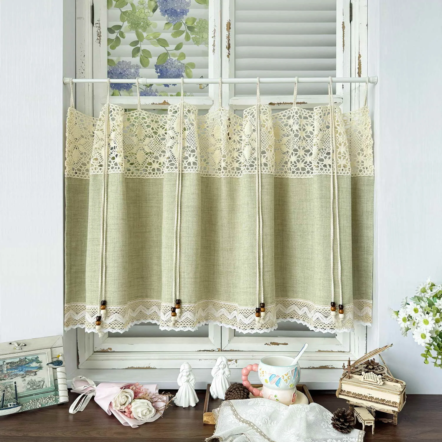Bohemian-Style Short Curtain,Rustic Farmhouse-Style Small Window Curtain,Specially Designed Suspender Apartment Kitchen Drapes