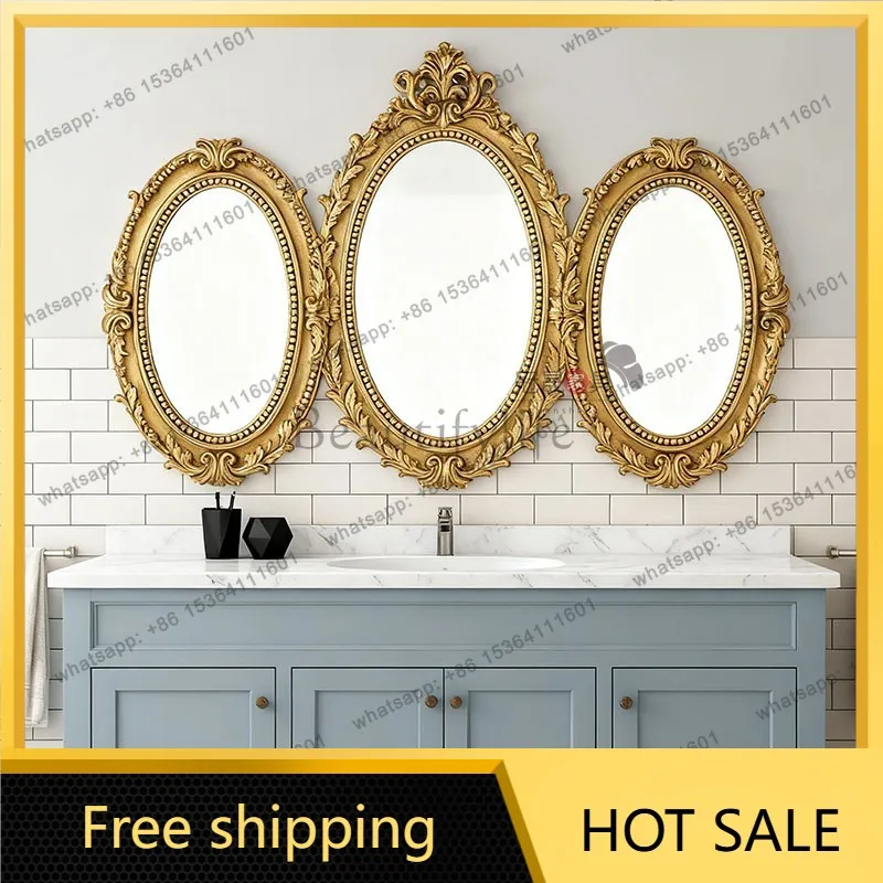 LS French toilet carved bathroom mirror retro three-sided European entrance fireplace decorative mirror