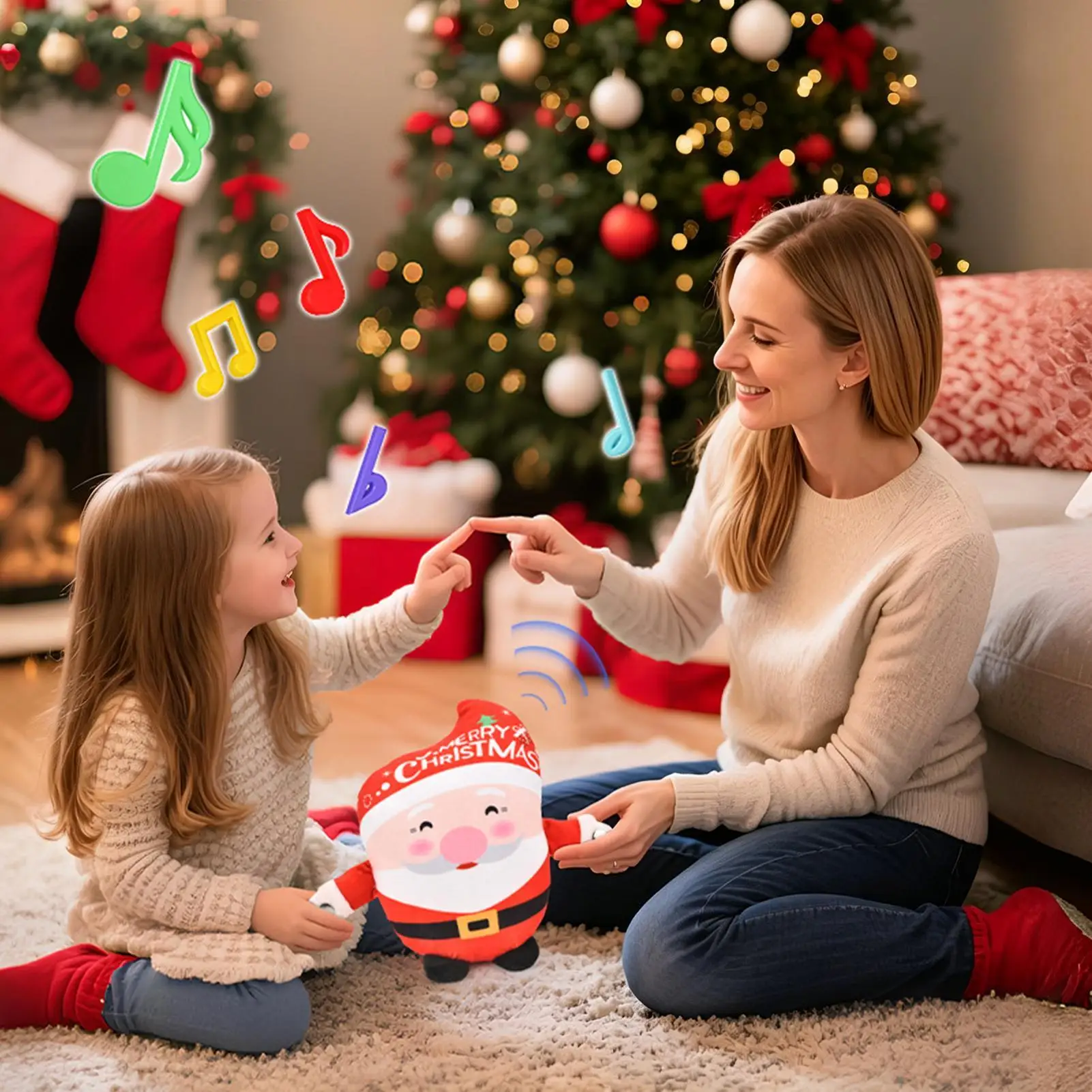 Santa Claus Rhythm-Sensing Musical Plush Toy Interactive Sensory Toy with Touch Activated Music Cute Rhythm Based Toy for Kids