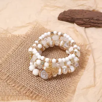 女士波西米亞風綠松石串珠手鍊套裝 | 多層疊戴心形吊墜 | 時尚波西米亞風配件 8 最佳銷售 綠松石手鐲 - №2