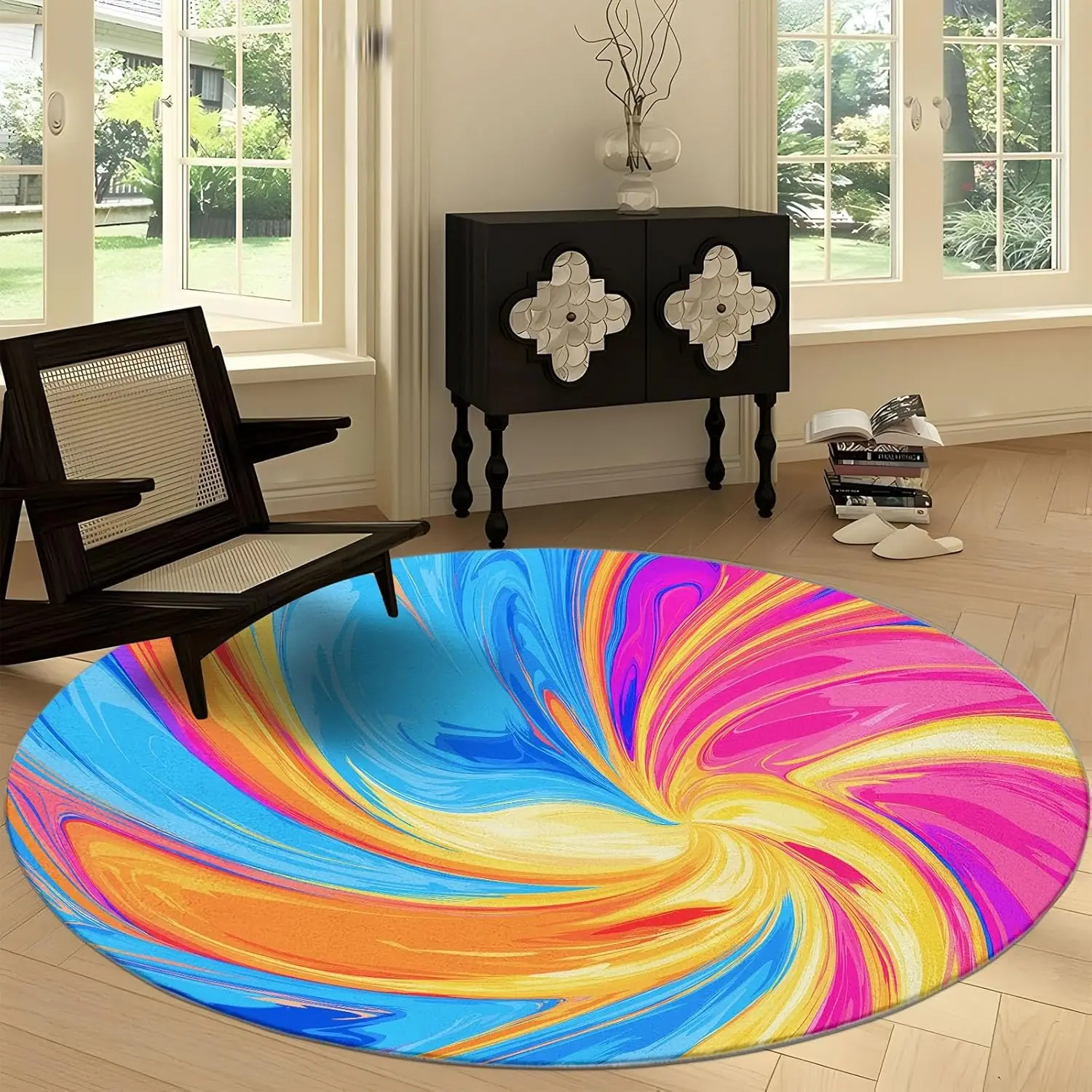 Round Rug – Minimal Design, Washable Non-Slip Circle Mat for Bedroom, Living Room & Modern Floor Decor