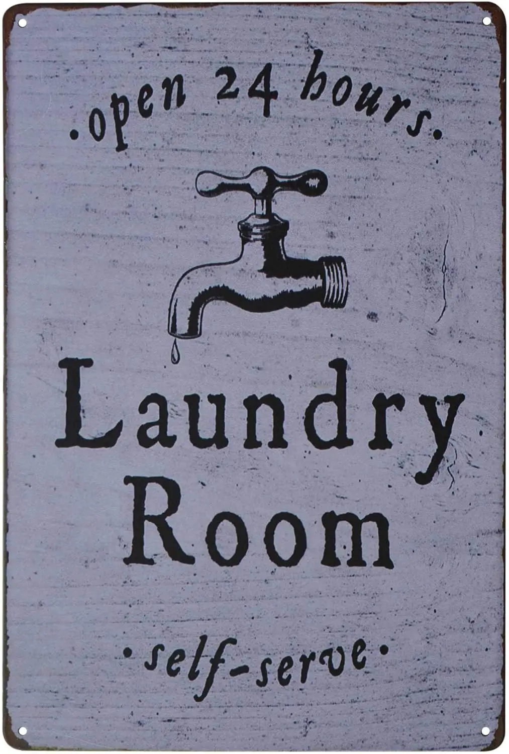 Open 24 Hours Laundry Room Self-Serve Vintage Distressed Metal Rustic Laundry Room Wall Decor Sign 8X12Inch