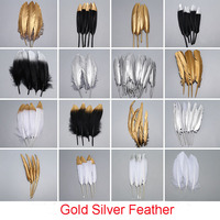 Glitter Gold Silver Feathers Goose Turkey Plumas DIY Wedding Jewelry Accessories Plumes DIY Feather for Crafts Piume Decorative
