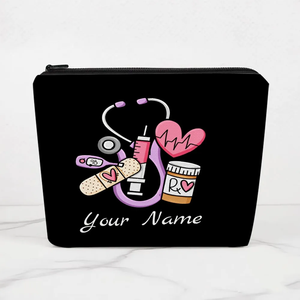 Custom Name Nurse Travel Toiletry Bag Reusable with Stethoscope Design Zipper Closure Portable Makeup Bag Pouch Daily Use