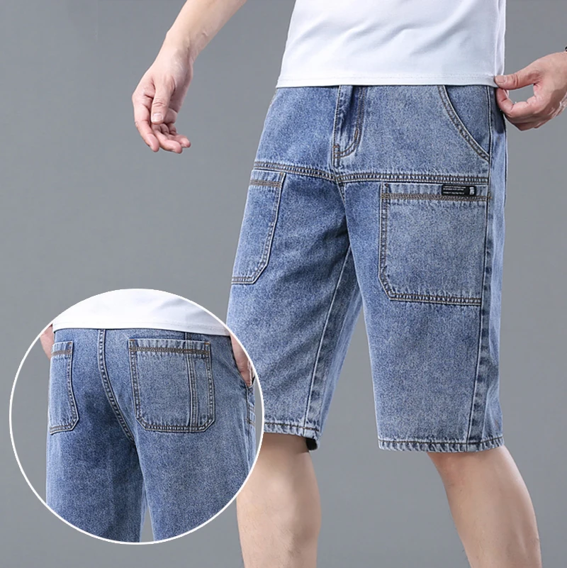 Summer New Six Point Denim Shorts Jeans Men\'s Thin Style Multiple Pockets Men\'s Straight Loose Casual Pants High Quality