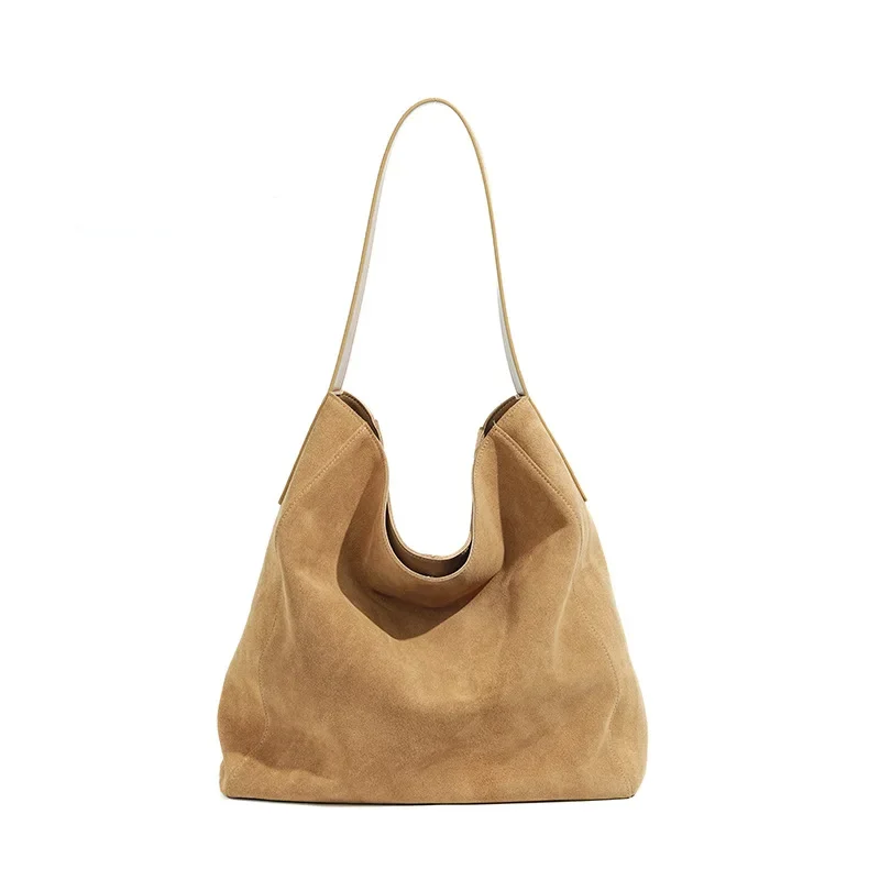 New suede velvet underarm tote bag for autumn and winter Simple large capacity first layer frosted cowhide handbag shoulder bag