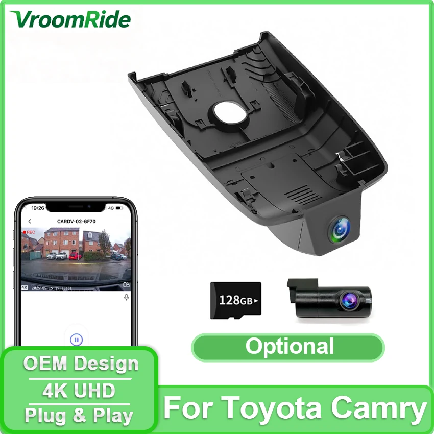 4K Dash Cam For Toyota Camry 8th Gen XV70 2018~2022 2023 2024, OEM-Style Design Car DVR, Night Vision, Loop Recording, WiFi&APP