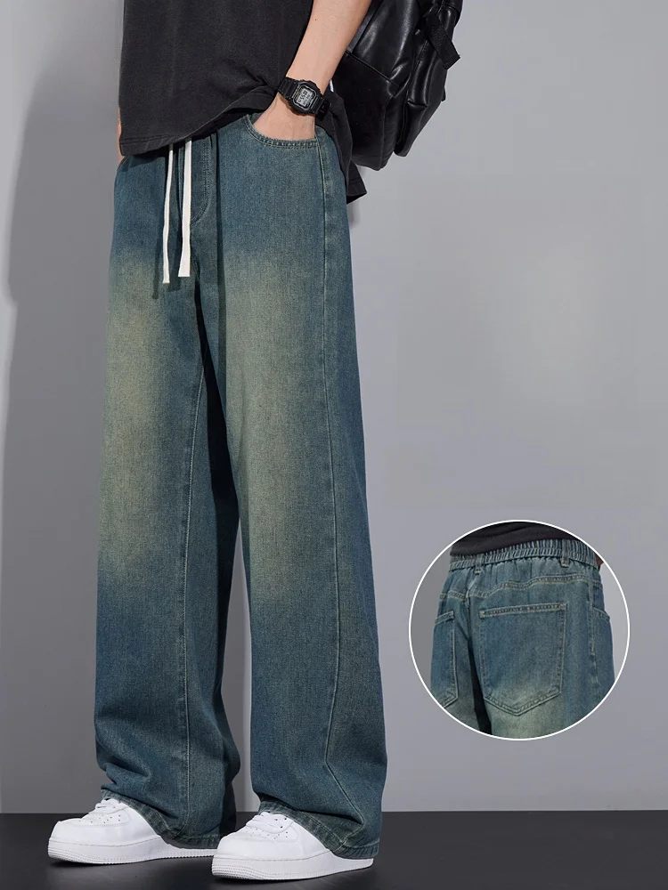 

Мужские широкие джинсы American Sle, весна-осень, свободный прямой крой, повседневные длинные брюки, молодежные, модные, из смесового хлопка и полиэстера