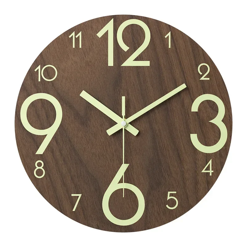 

12 Inch Luminous Wall Clock Wood Silent light in dark night Nordic Fashion Wall Clock Non Ticking Clock With Night Light