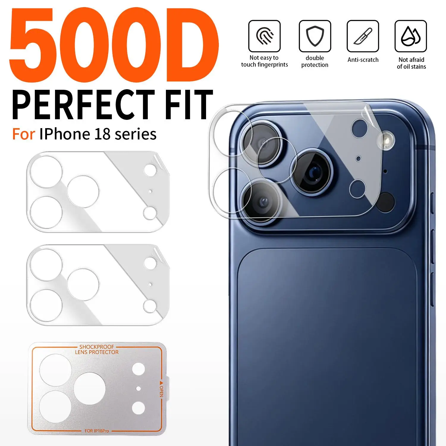 18Pro Dust Free Auto Installation Camera Protectors For iPhone 18 Pro/18 ProMax 5G Back Camera Lens HD Clear Tempered Glass Film