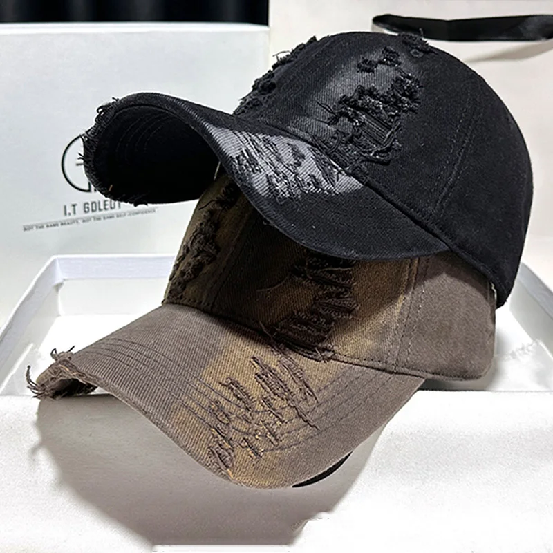 New Ripped Rimmed Baseball Hats for Men and Women Old Curved Brim Caps Personalized Casual Shade Outdoor Sunscreen Hip Hop Hats