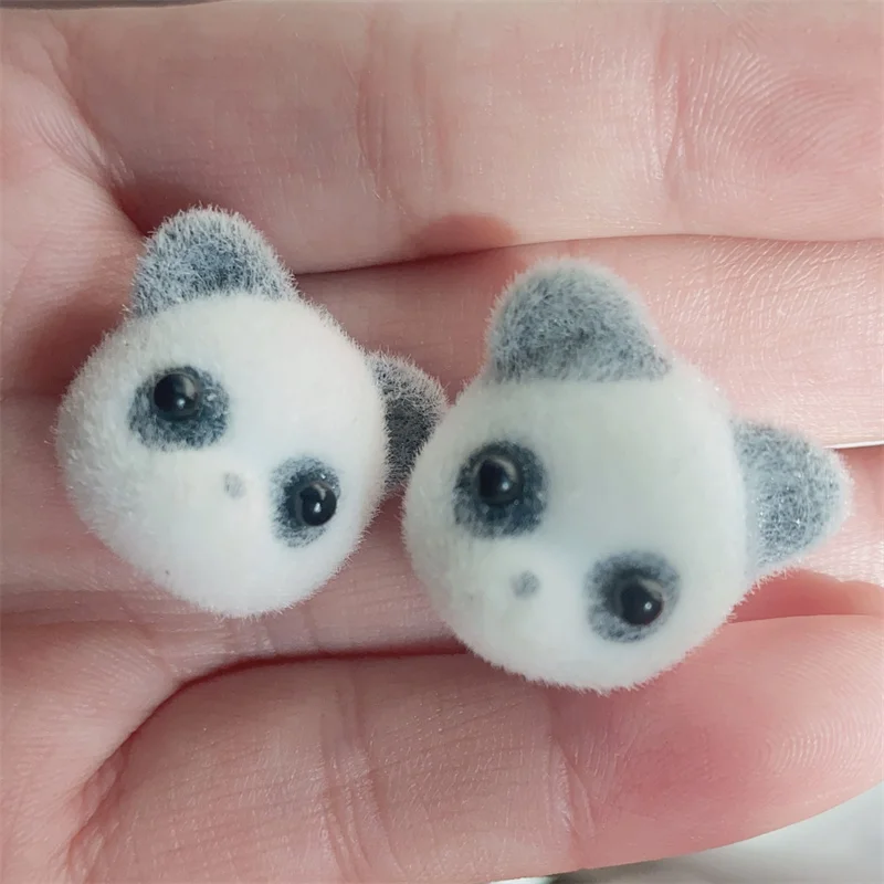 

New style 30pcs/lot animals cartoon panda heads shape resin flocking beads diy jewelry earring/garment accessory