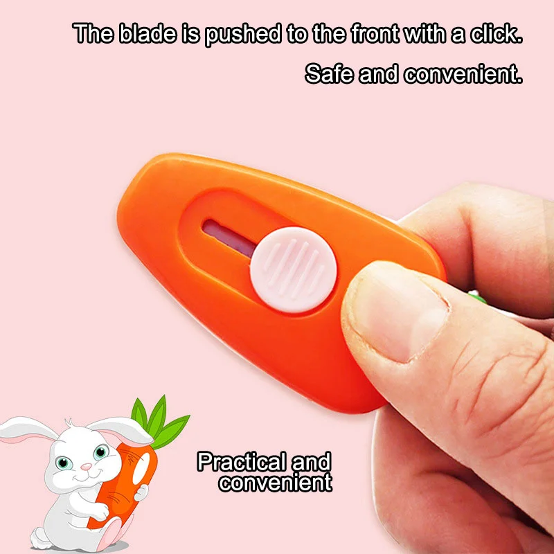 

Mini Carrot Shaped Portable Pocket Retractable Utility Knife Box Cutter with Keychain Hole Unpacking Knife