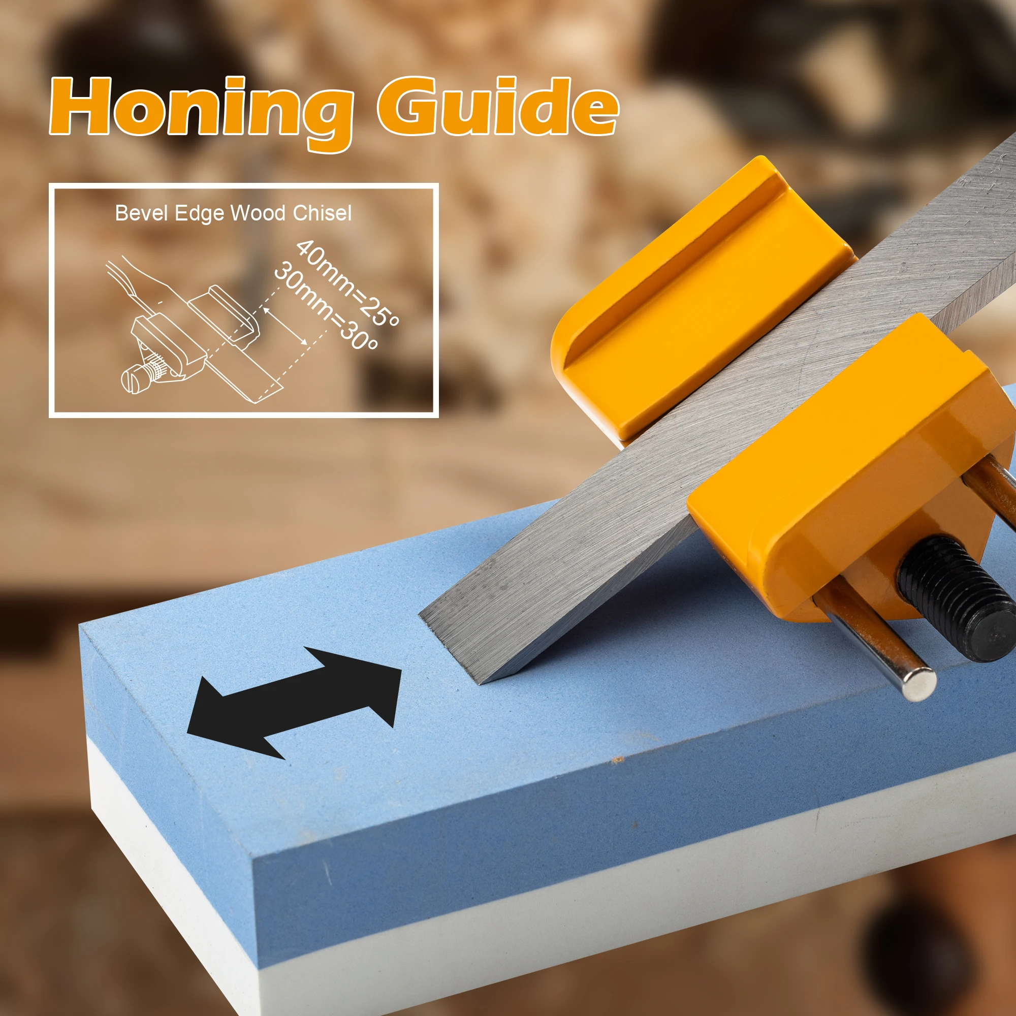 TOLESA Honing Guide Yellow for Wood Chisel Edge Sharpening Holder Bevelled Chisel Grinding Aid Knife Stainless Steel Sharpener