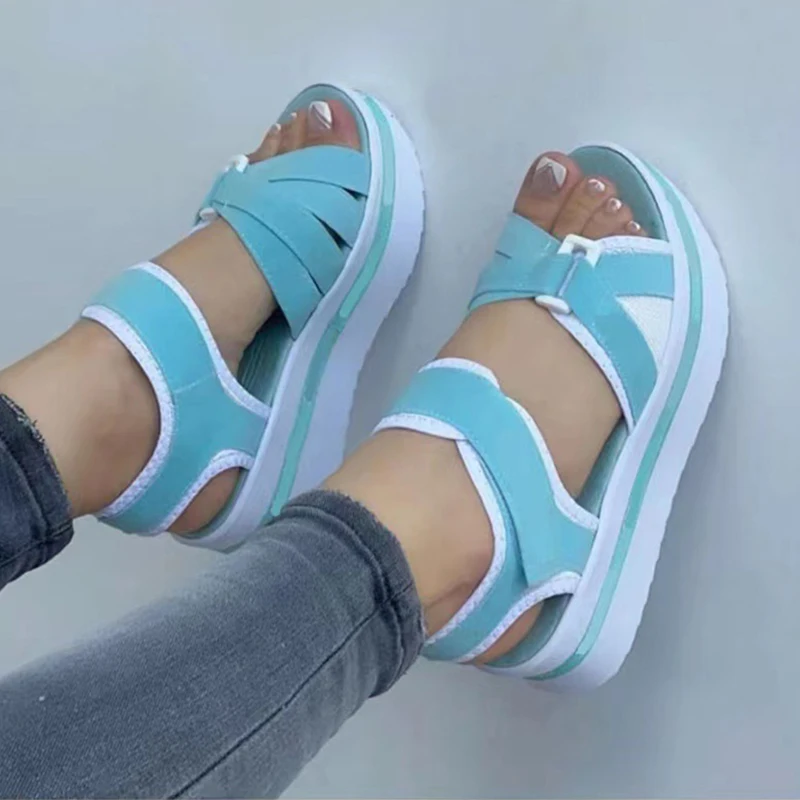 Sandalias con cuña para mujer, zapatos de talla grande, calzado informal para exteriores, Verano